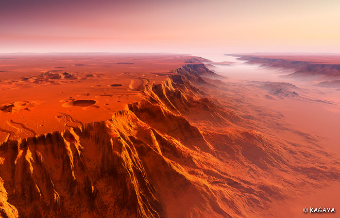 Marineris canyon in morning mist